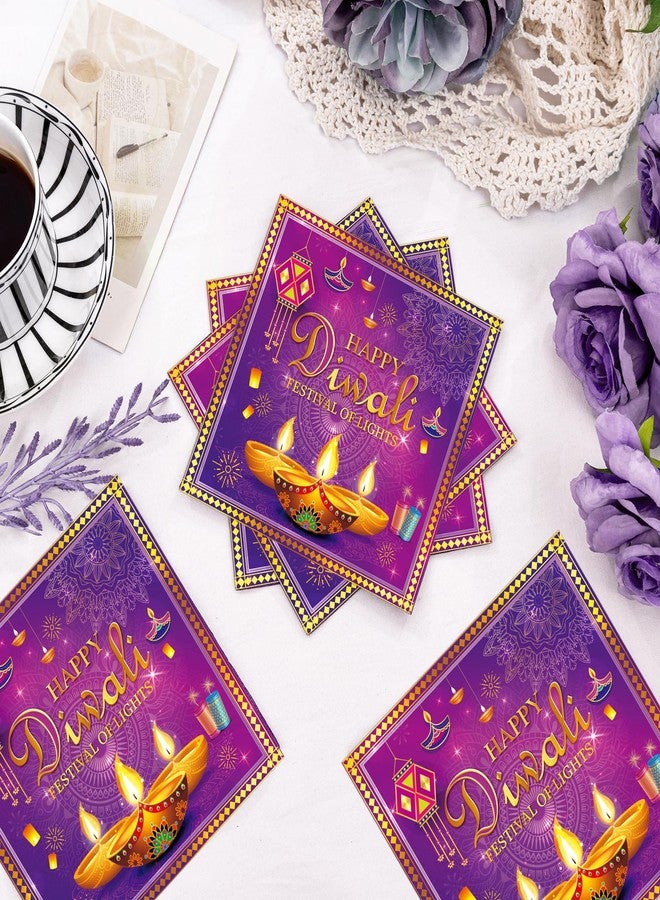 TAKEALOOKO 50 Pcs Happy Diwali Party Decoration, Purple Gold Disposable Napkins for Home Decoration, Fireworks Candles Festival of Lights Theme for Party Decorations Supplies - Image 2